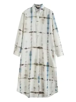 TRAF 2023 весна и лето, новое женское платье-рубашка с лацканами, длинными рукавами, однобортная юбка с разрезом на пуговицах, повседневная длинная юбка для пригородных поездок