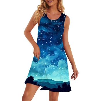 Популярное Гавайское женское сексуальное платье, Новое летнее мини-платье с 3D-принтом Звездного неба, модное женское облегающее платье для отдыха
