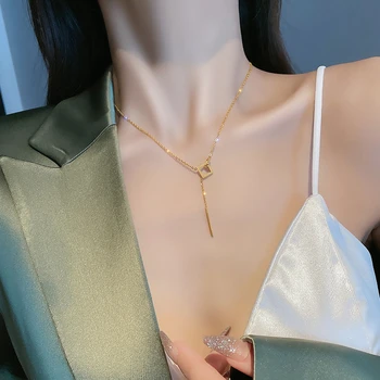 Ожерелье из титановой стали 2023 года, новая женская легкая роскошная нишевая цепочка для свитера с капюшоном, длинная цепочка для ключиц, темперамент
