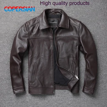 Новое мужское кожаное пальто 2023 года Темно-коричневого цвета, Приталенная Короткая Мотоциклетная одежда большого размера