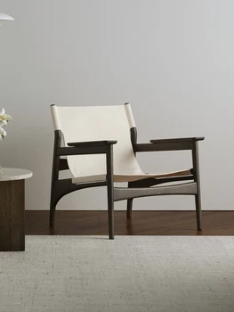 Мебель для гостиной Nordic Single Из массива дерева Диван для отдыха в гостиной С кожаной спинкой, Дизайнерский Современный минималистичный дизайн