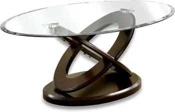 Современная стеклянная столешница овальной формы 48 дюймов. Журнальный столик для гостиной, спальни, домашнего офиса, темно-орехово-коричневый