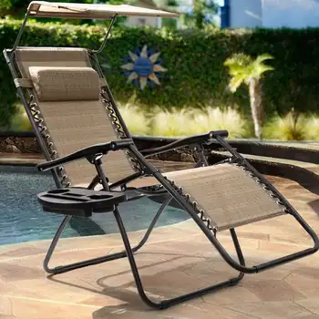 Гравитационное кресло, раскладное кресло для отдыха на открытом воздухе, кресло для отдыха вместимостью 1 человек с прикрепляемым козырьком и держателем, черный