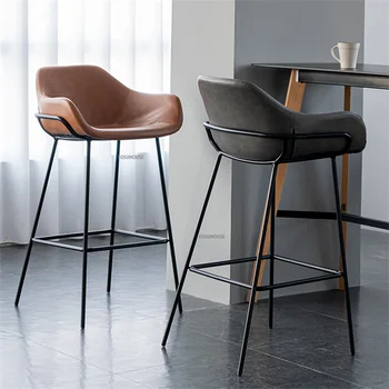 Металлические барные стулья с высокой спинкой, ретро-скандинавская кожа, минималистичные обеденные барные стулья, мебель для кухни Taburete Alto роскошного дизайна