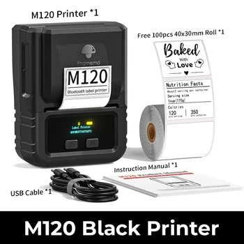 Устройство для изготовления этикеток Phomemo M120, принтер штрих-кода с Bluetooth, термопринтер для нанесения этикеток шириной печати 50 мм для розничной торговли, QR-код малого бизнеса
