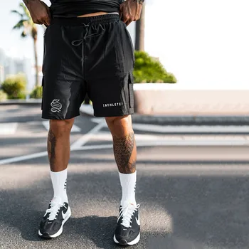 Мужские шорты для фитнеса, бодибилдинга, баскетбола, тренировок в тренажерных залах, мужская дышащая двухслойная быстросохнущая спортивная одежда 2 В 1 для бега трусцой.