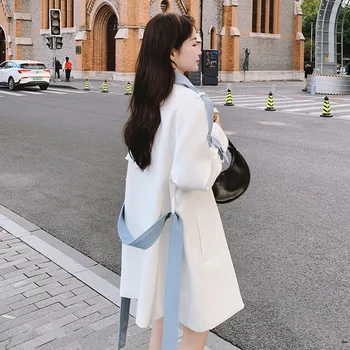 Корейский модный тренч для женщин, двубортное пальто с длинными рукавами и талией, Женская одежда 2023, Весенне-осенняя ветровка